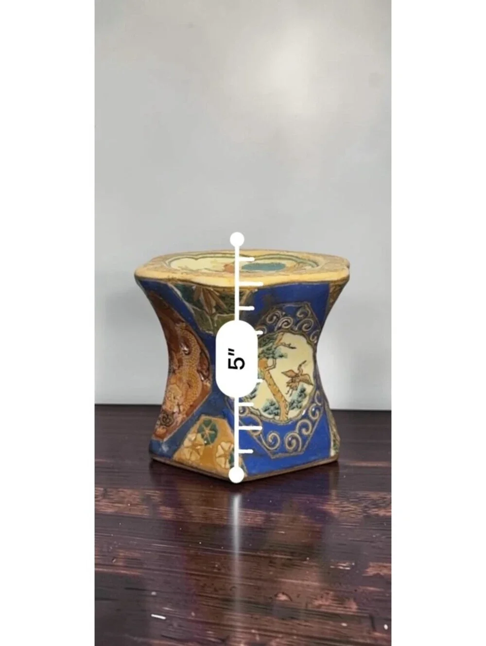 Vintage China Neiman Marcus Pillar Candle Holder Satsuma Style Dragon Crane 5”